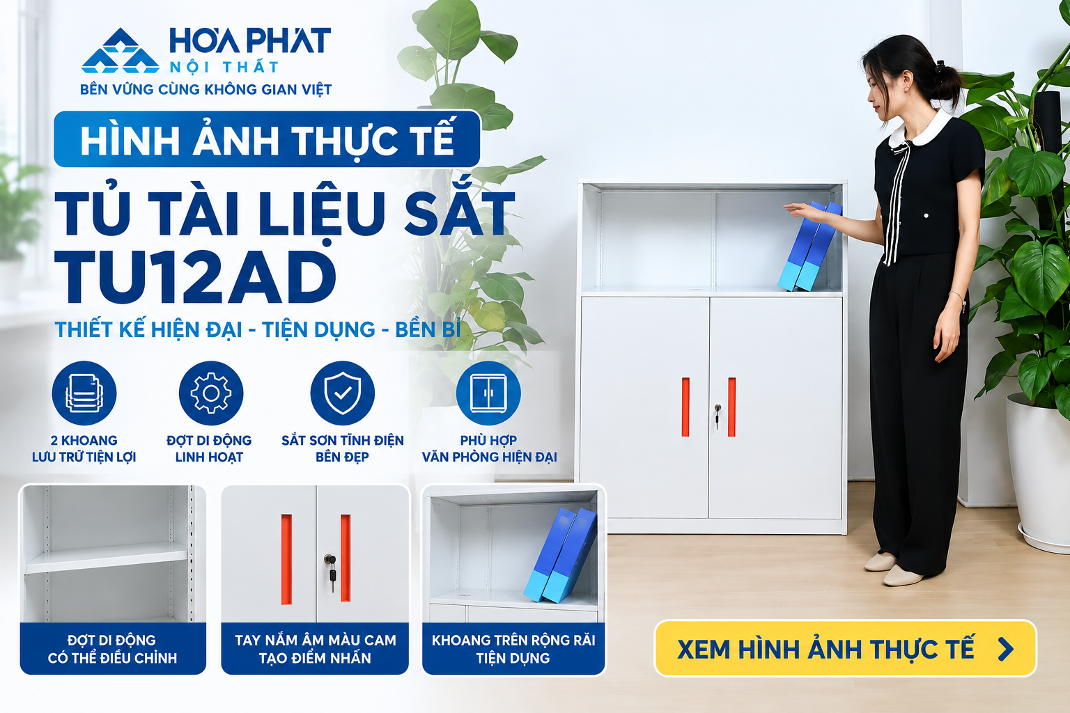 Hình ảnh thực tế tủ tài liệu sắt TU12AD Hòa Phát