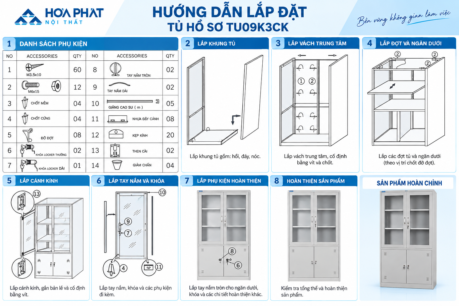 Hướng Dẫn Lắp Đặt Tủ Hồ Sơ TU09K3CK Chi Tiết Từng Bước