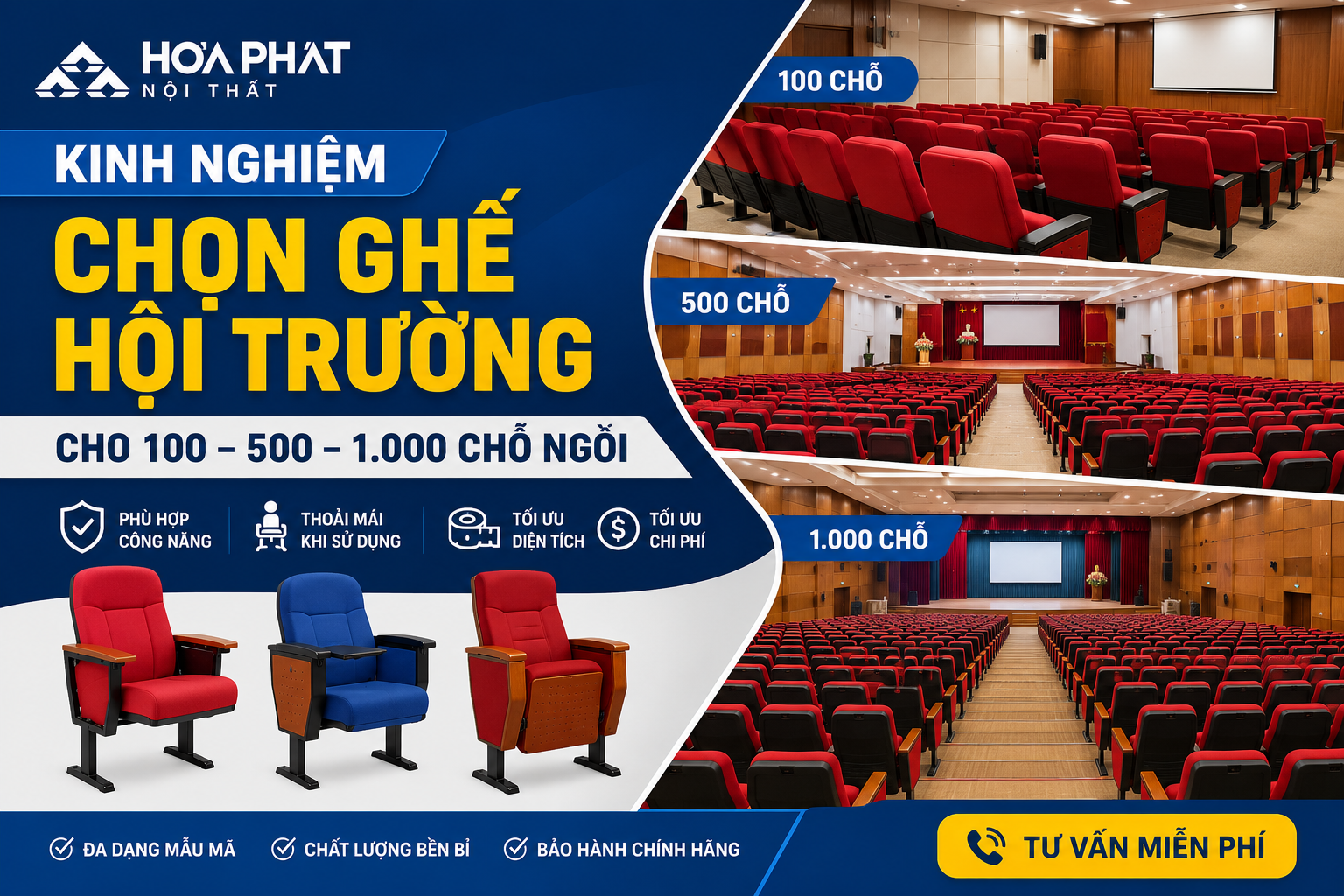 Kinh Nghiệm Chọn Ghế Hội Trường Cho 100 &ndash; 500 &ndash; 1.000 Chỗ