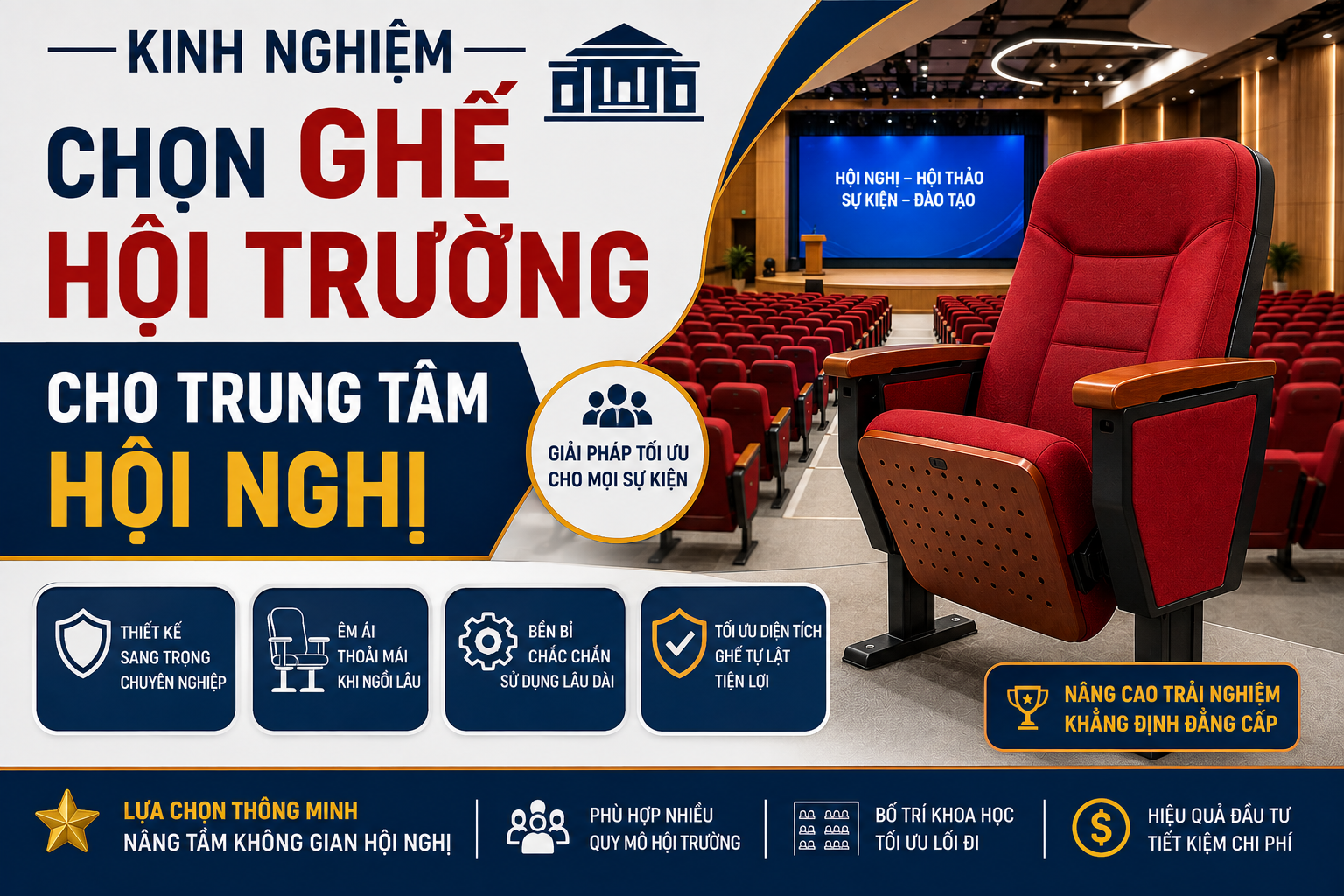Kinh Nghiệm Chọn Ghế Hội Trường Cho Trung Tâm Hội Nghị